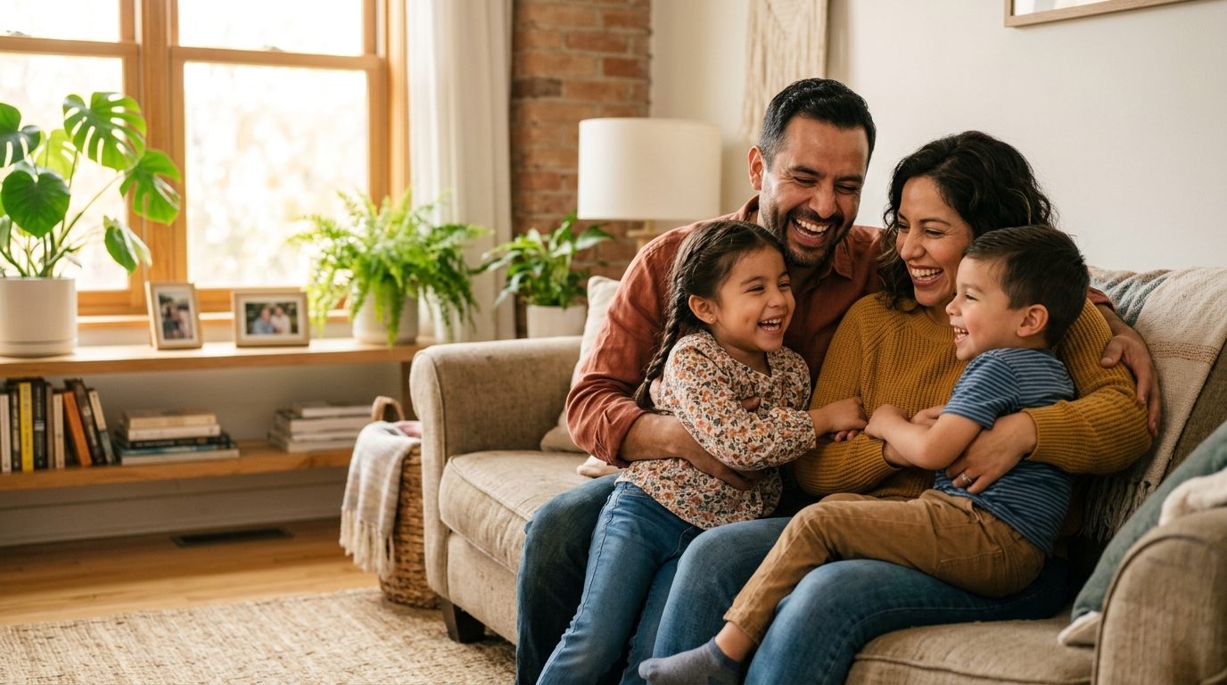Familia compartiendo un momento en casa